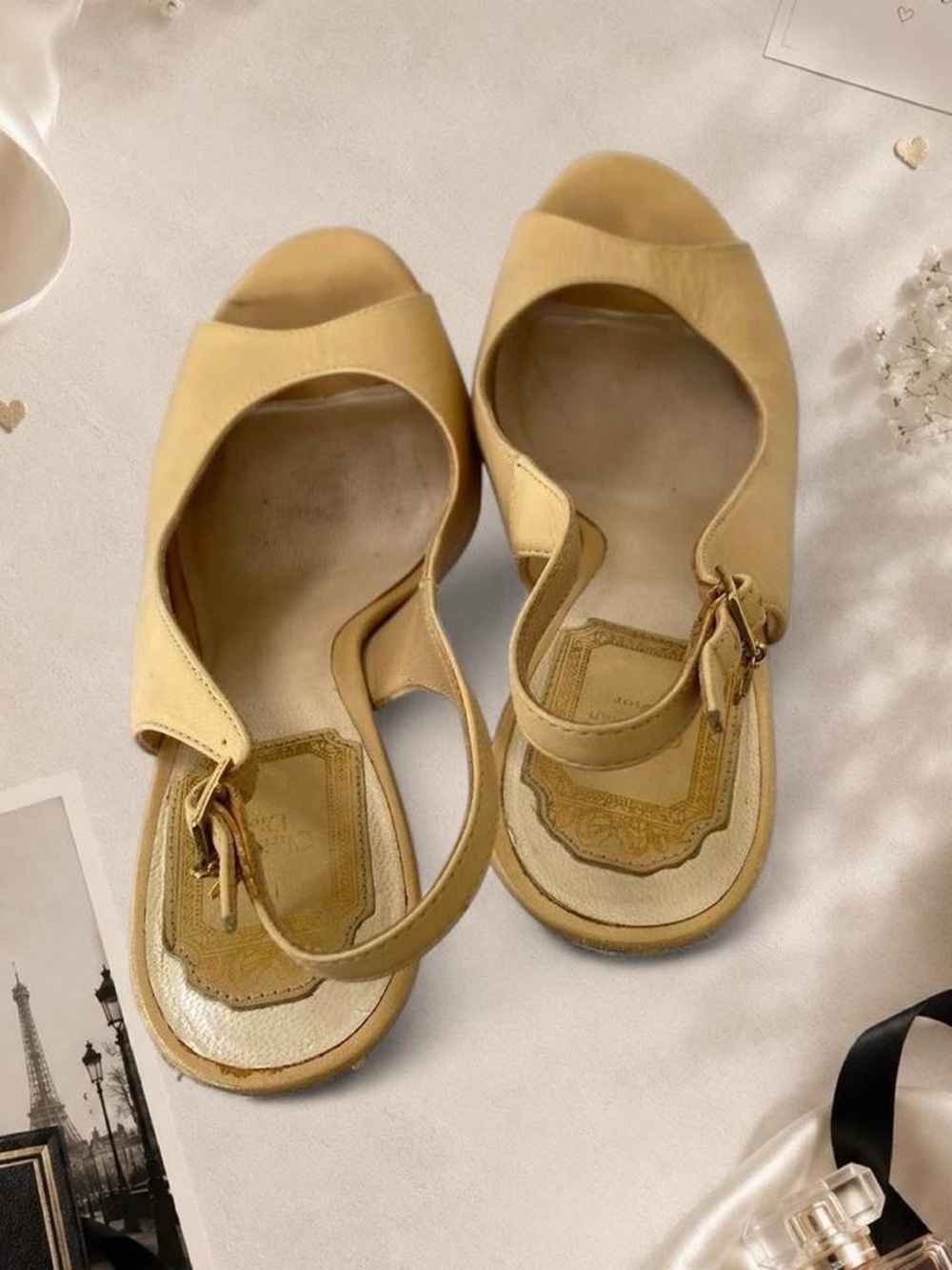 Dior Beige Peep-Toe Slingback Heels - Picture 5 of 8